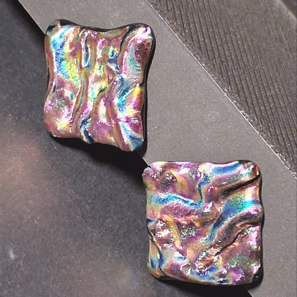 * Vintage Dichroic Glass Square Clip On Earrings - Picture 1 of 5